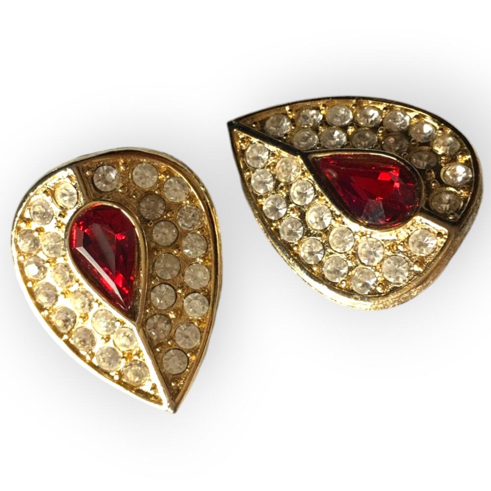 Gold and Red Artisanal Teardrop Earrings
